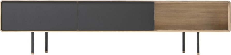 TV stolek z dubového dřeva v černo-přírodní barvě 200x48 cm Fina – Gazzda