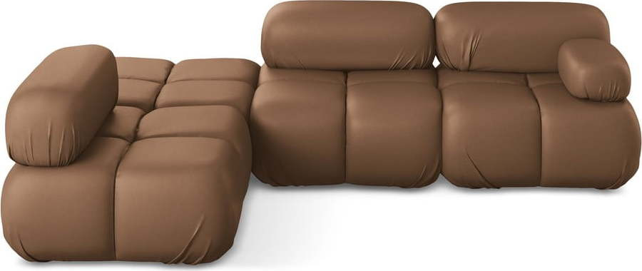 Hnědá modulární rohová pohovka z imitace kůže (levý roh) Lokua – Makamii