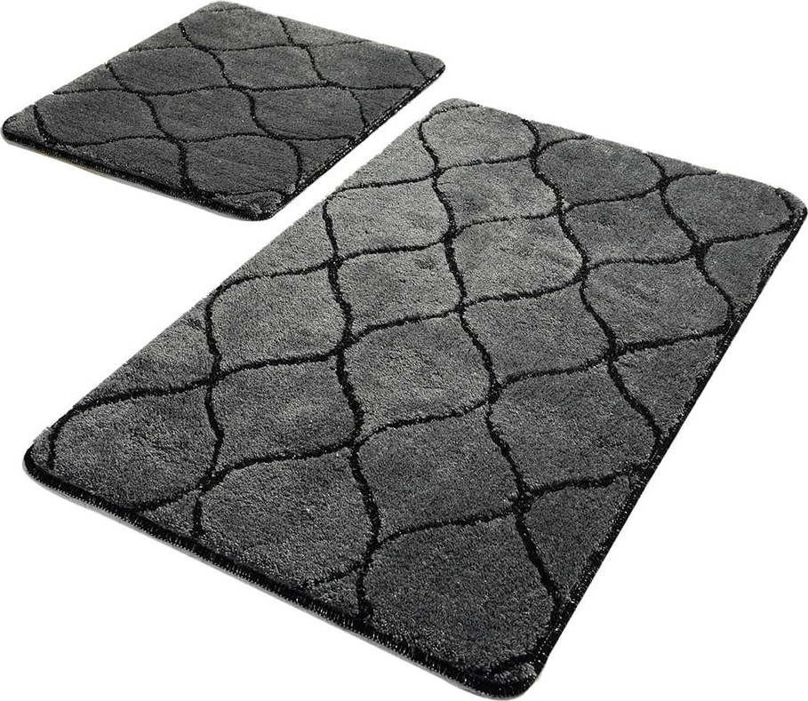 Sada 2 tmavě šedých obdélníkových koupelnových předložek Foutastic Wave