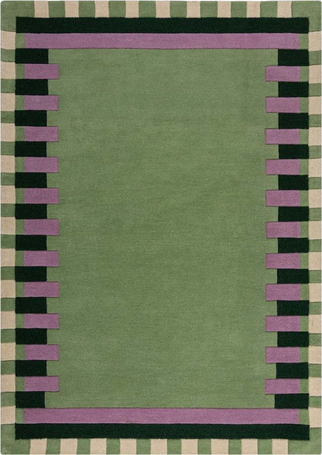 Zeleno-fialový ručně tkaný vlněný koberec 160x230 cm Kai Wool Border – Flair Rugs