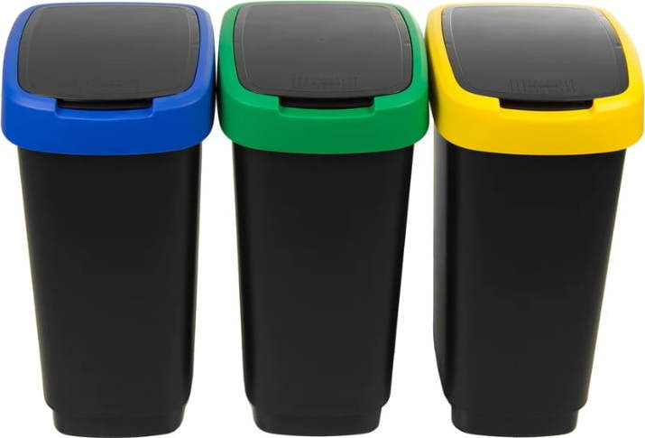 Černé odpadkové koše v sadě 3 ks na tříděný odpad z recyklovaného plastu 25 l Twist – Rotho