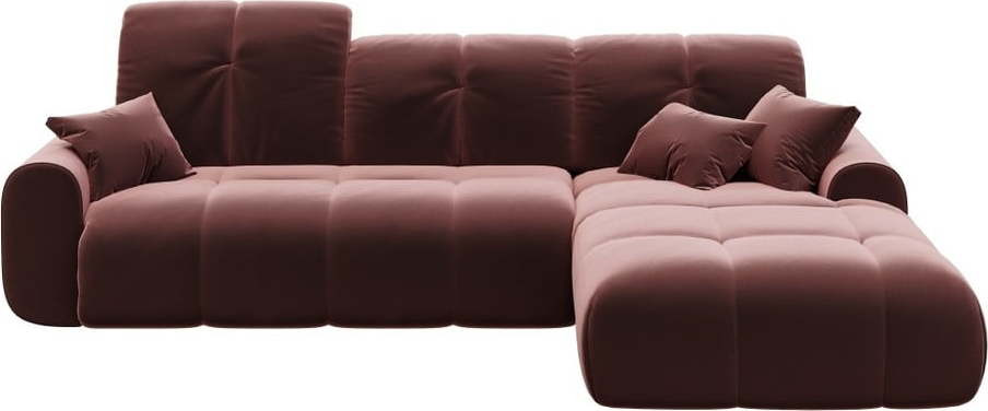 Tmavě růžová sametová rozkládací rohová pohovka Devichy Tous, pravý roh