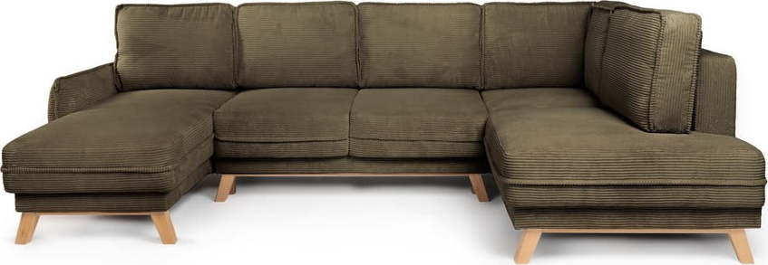 Zelená manšestrová rozkládací rohová pohovka (pravý roh/do