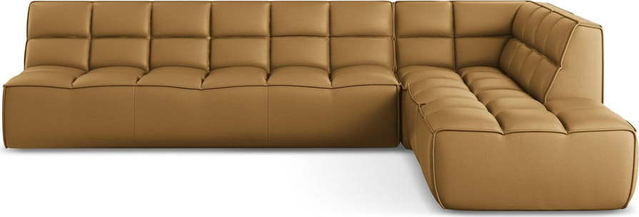 Koňakově hnědá modulární rohová pohovka z imitace kůže (variabilní roh) Kalai – Makamii