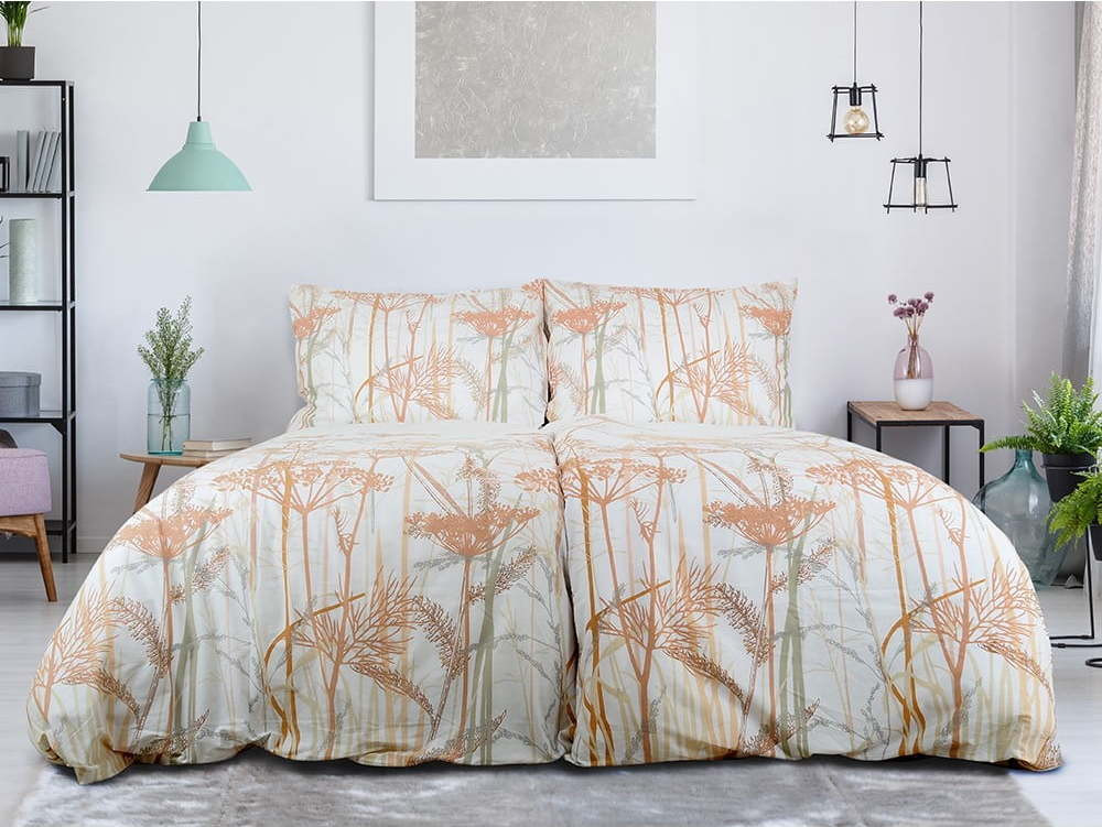 Bílé/v terakotové barvě krepové povlečení na jednolůžko 140x200 cm Caraway – B.E.S.