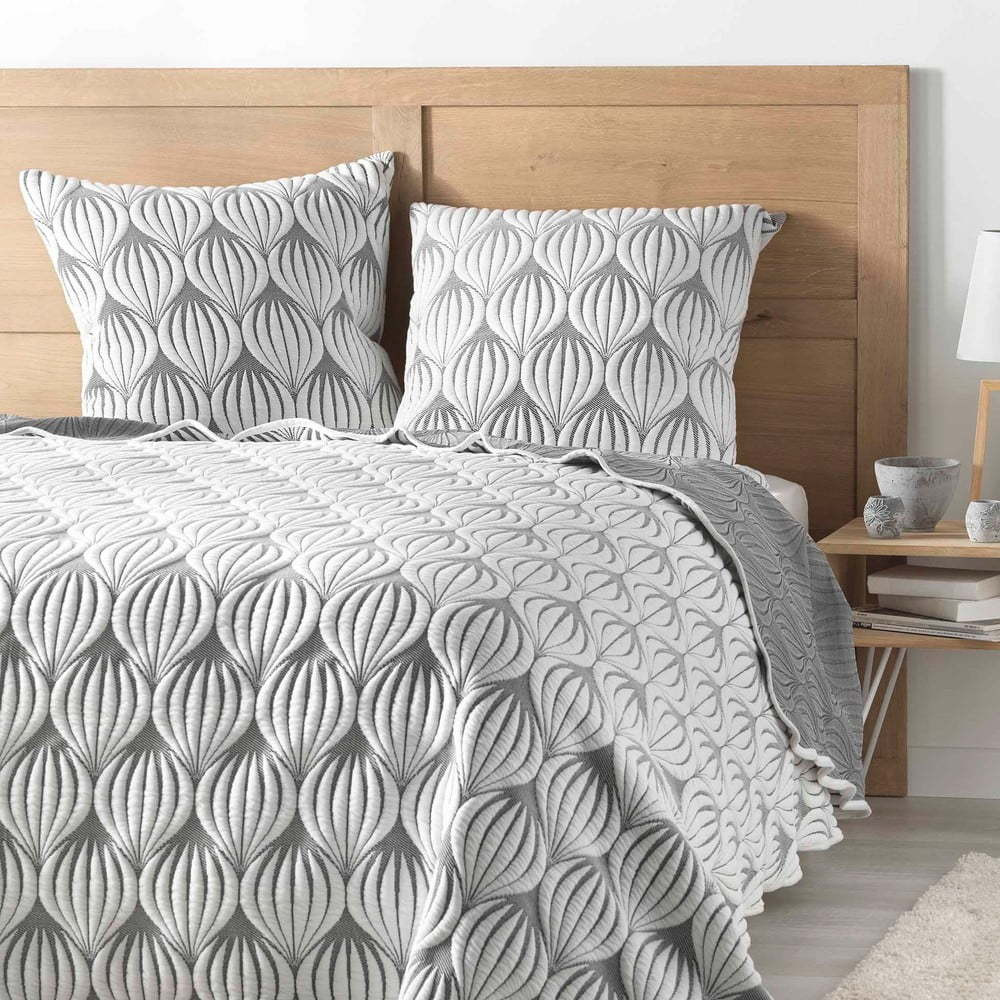 Bílý/šedý set přehozu a povlaku na polštář z mikrovlákna 220x240 cm Faustine – douceur d'intérieur