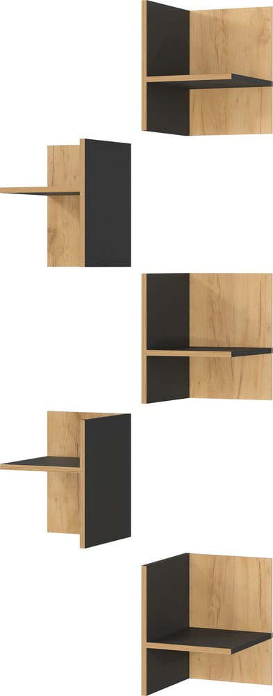 Přídavné police v dekoru dubu v antracitovo-přírodní barvě v sadě 5 ks Podium – Germania