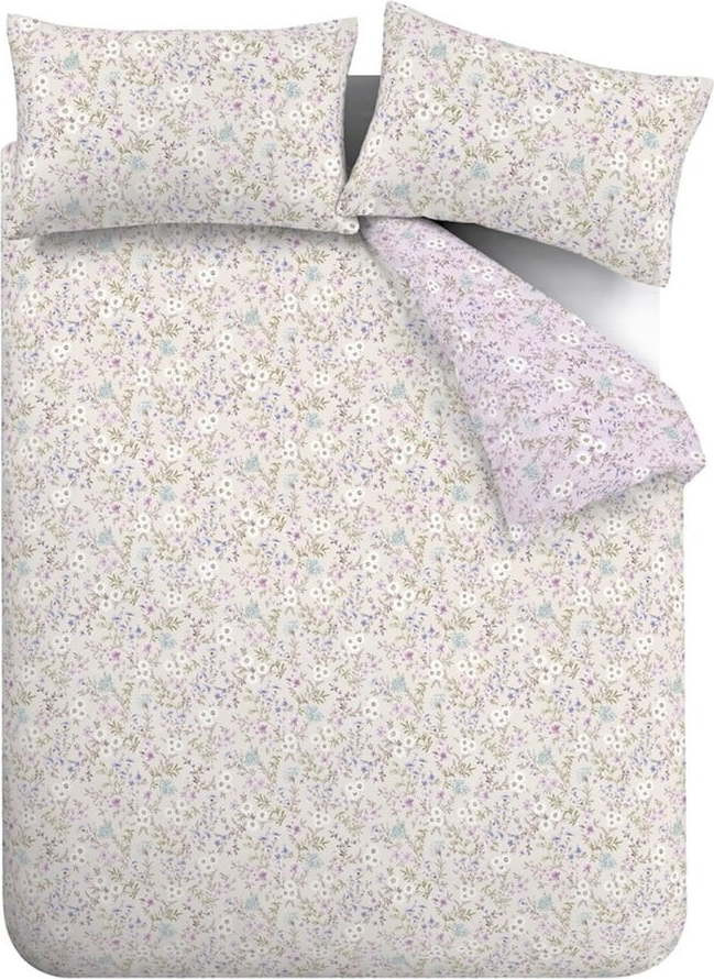 Bavlněné prodloužené povlečení na dvoulůžko v levandulové a béžové barvě 260x220 cm Ditsy Floral – Bianca