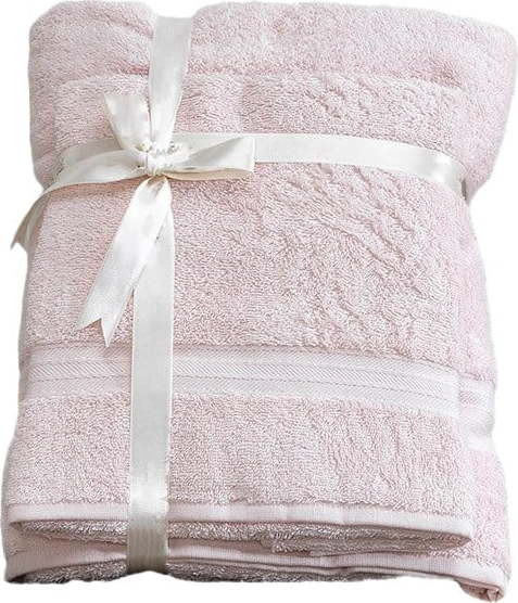 Světle růžové froté bavlněné ručníky a osušky v sadě 2 ks – Foutastic