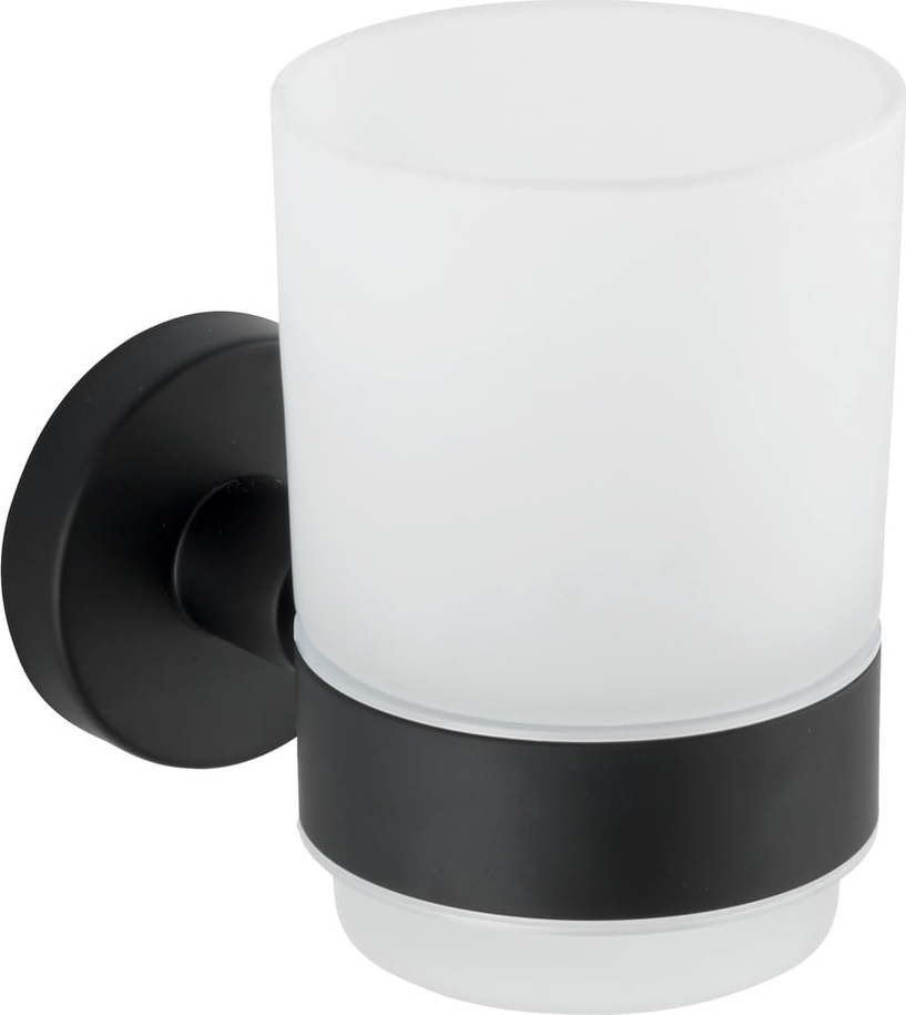 Matně černý nástěnný skleněný kelímek na zubní kartáčky Bosio – Wenko