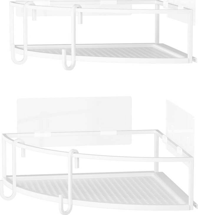 Bílé rohové samodržící ocelové koupelnové poličky 2 ks Cubiko – Umbra