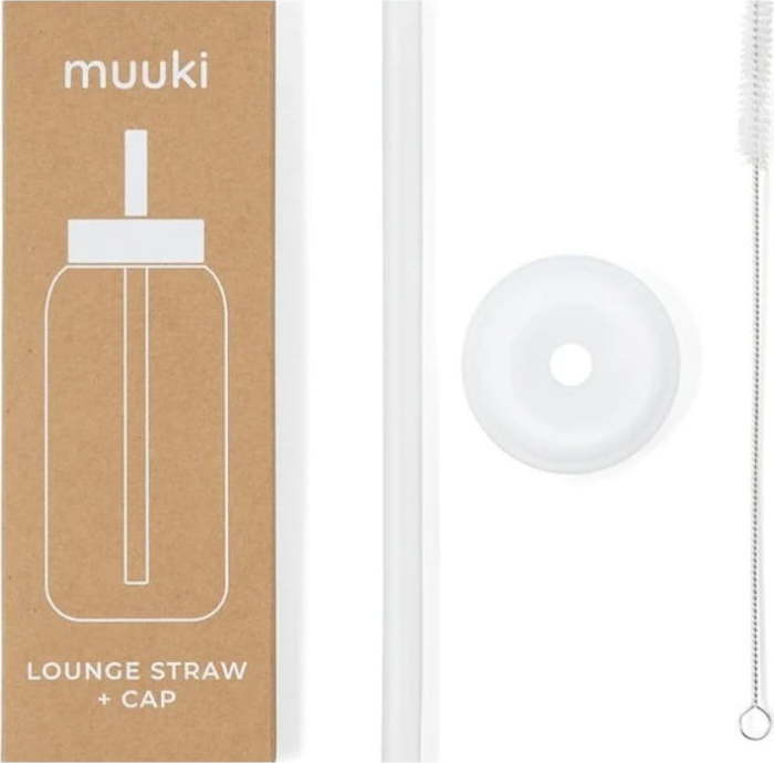 Silikonové brčko s čistícím kartáčkem/s víčkem Clear – Muuki