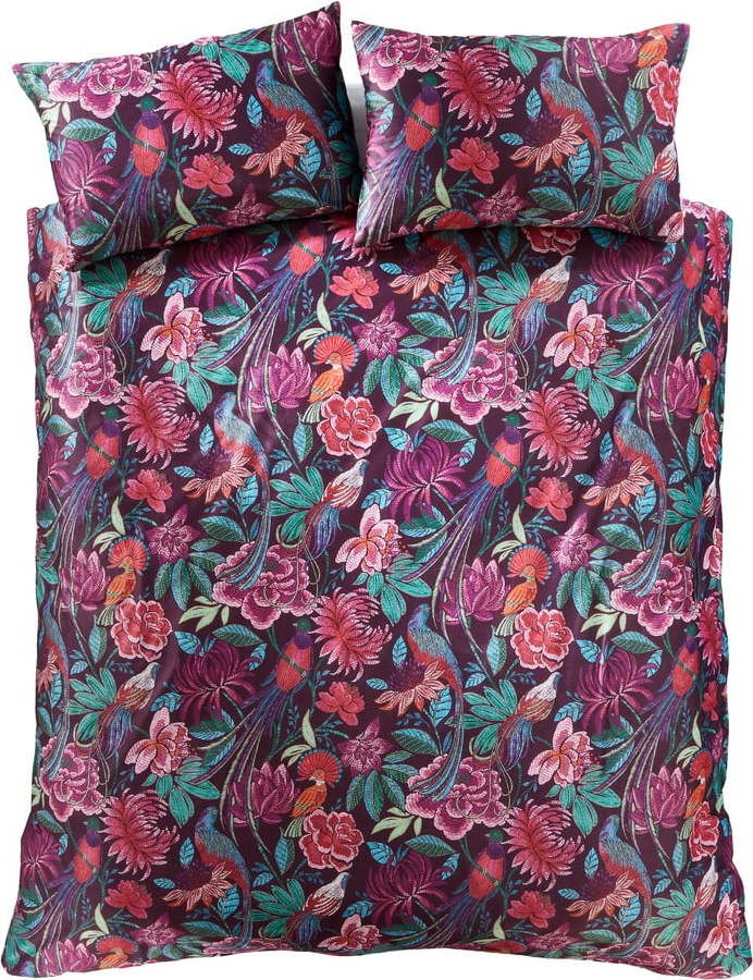 Fialové sametové prodloužené povlečení na dvoulůžko 230x220 cm Kate Floral – Catherine Lansfield