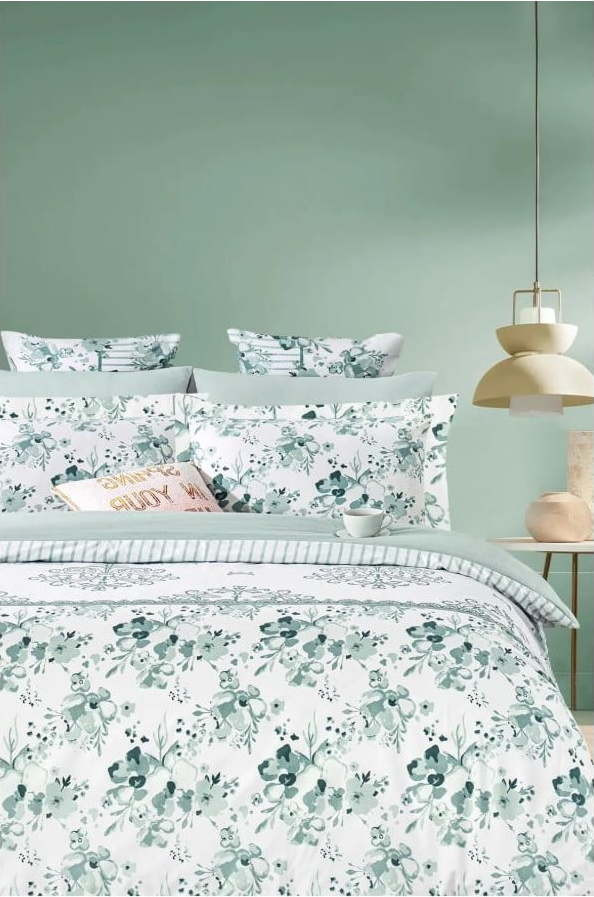 Bílo-zelené prodloužené povlečení na dvoulůžko z bavlny Renforcé s prostěradlem/4dílné 200x220 cm – Mila Home