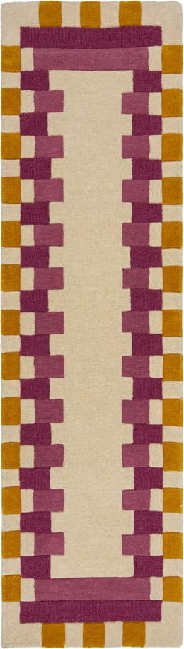 Žluto-růžový ručně tkaný vlněný běhoun 60x230 cm Kai Wool Border – Flair Rugs