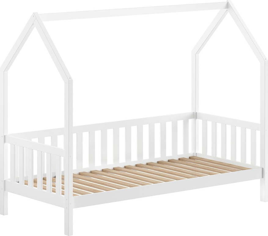 Bílá domečková dětská postel z borovicového dřeva s roštem 90x200 cm Cabane – Vipack