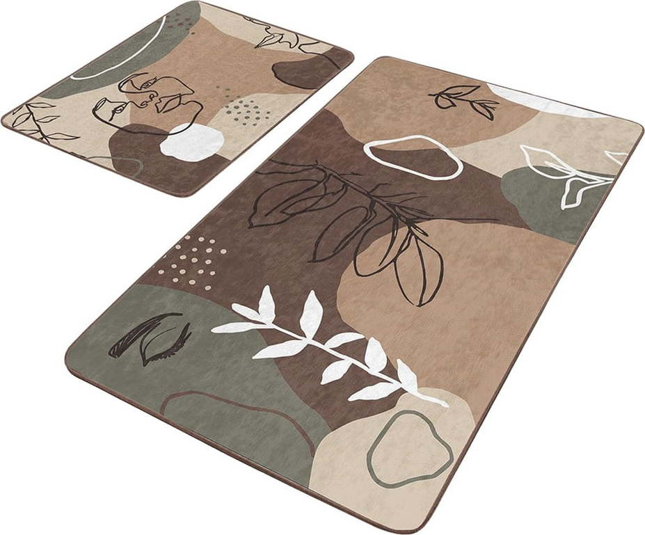 Hnědé sametové koupelnové předložky v sadě 2 ks 60x100 cm Abstract Faces – Mila Home