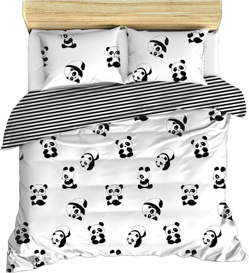 Černobílé dětské povlečení na dvoulůžko 200x200 cm Panda – Mijolnir