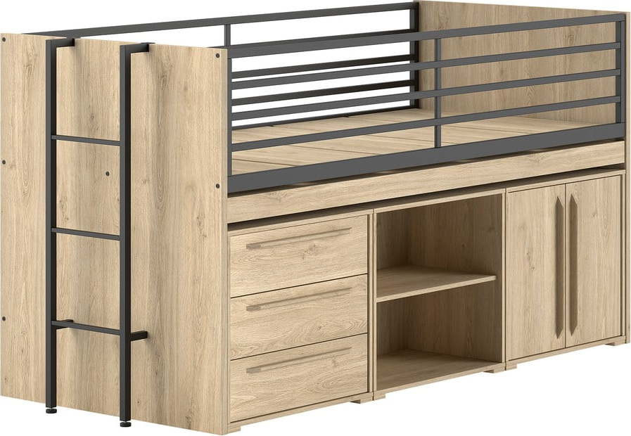 Vyvýšená dětská postel s úložným prostorem s roštem v přírodní barvě 90x200 cm Sam – Vipack