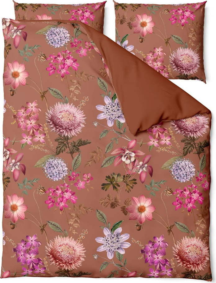 Terakotově hnědé povlečení na dvoulůžko z bavlněného saténu Bonami Selection Blossom, 160 x 200 cm