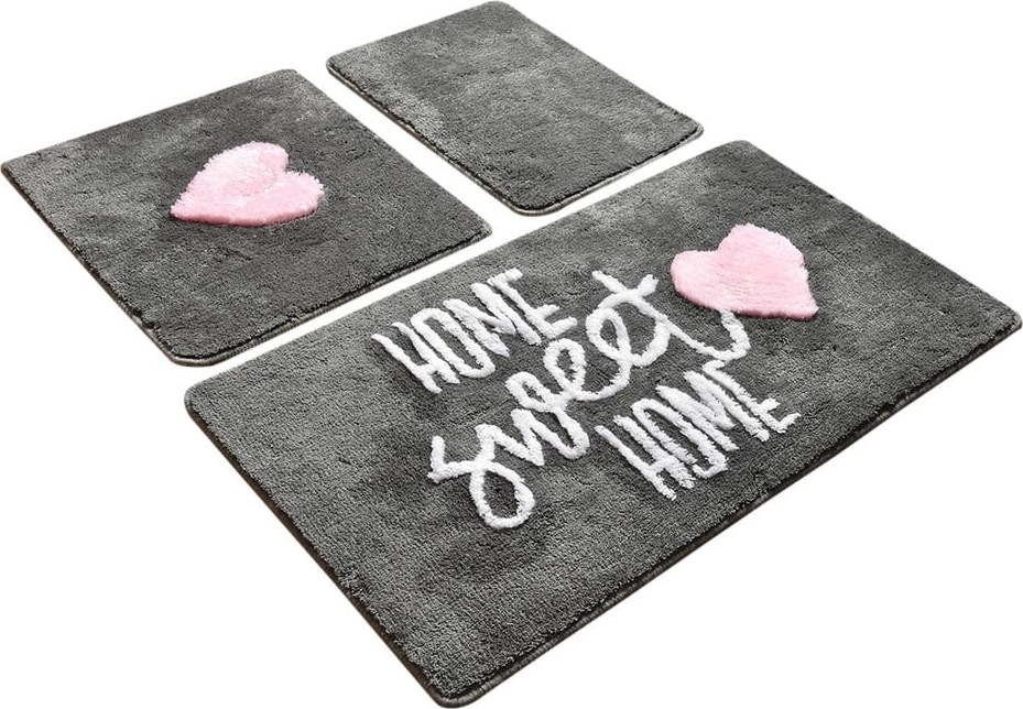 Sada 3 šedých obdélníkových koupelnových předložek Foutastic Home