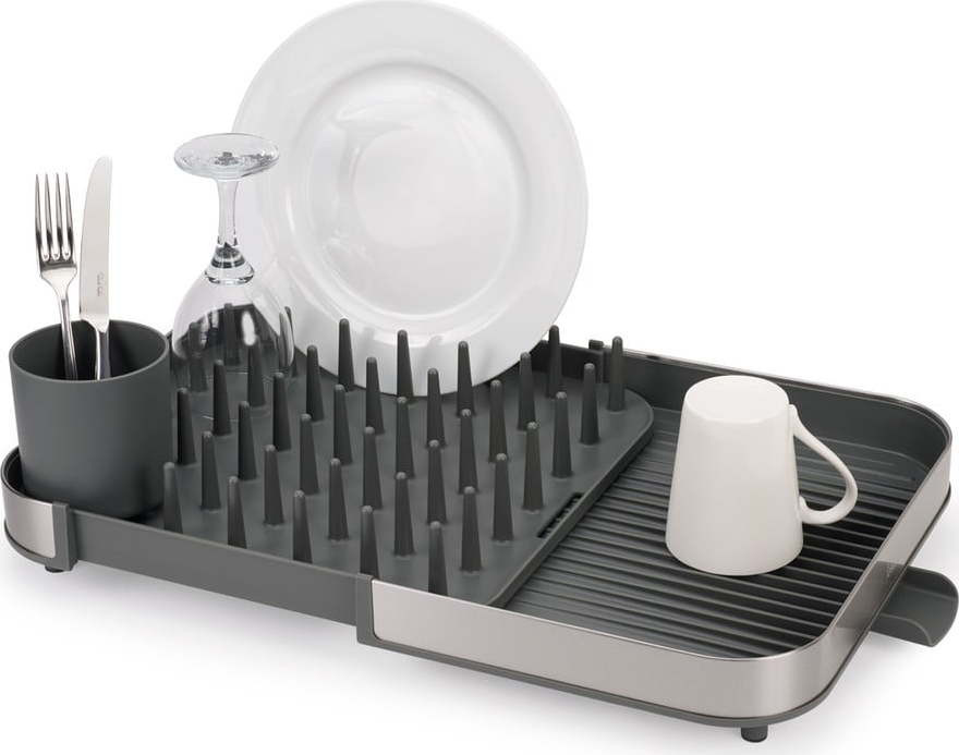 Šedý nastavitelný odkapávač z nerezové oceli 35x39 cm Duo – Joseph Joseph