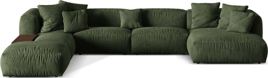 Zelená modulární rohová pohovka z textilie bouclé (levý roh/do