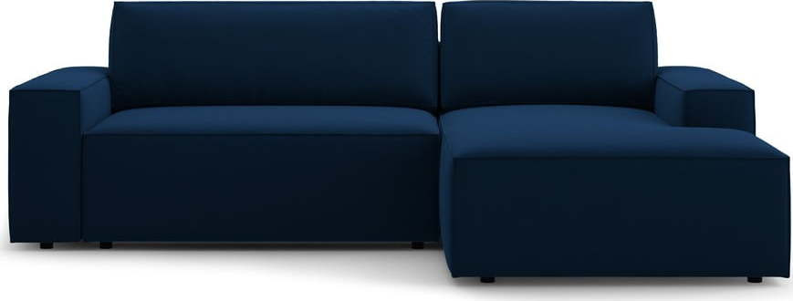 Tmavě modrá sametová rozkládací rohová pohovka s úložným prostorem (pravý roh/s lenoškou) Jodie – Micadoni