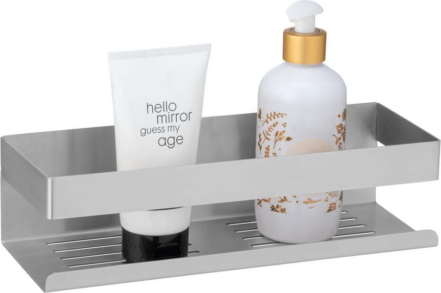 Stříbrná samodržící koupelnová polička z nerezové oceli v matně stříbrné barvě Genova – Wenko