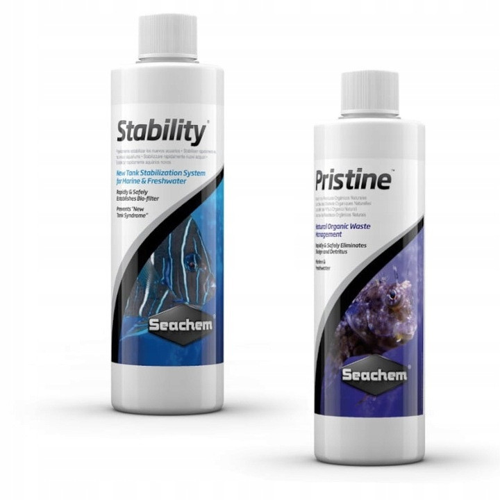 Set Seachem Stability Pristine Odmulčovač Sada Pro Akvárium 2x500 ml