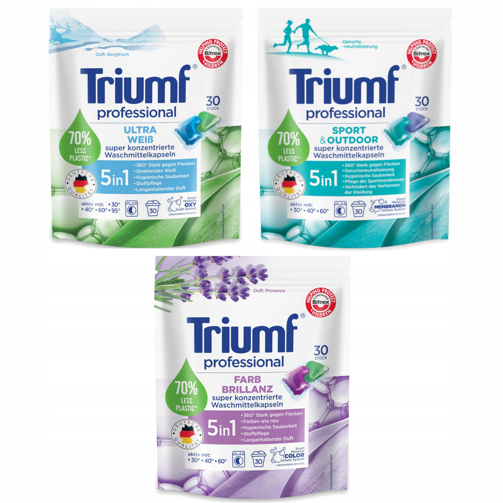 MIX Kapsle na praní Triumf Sport Barva Bílá 3x 30 ks