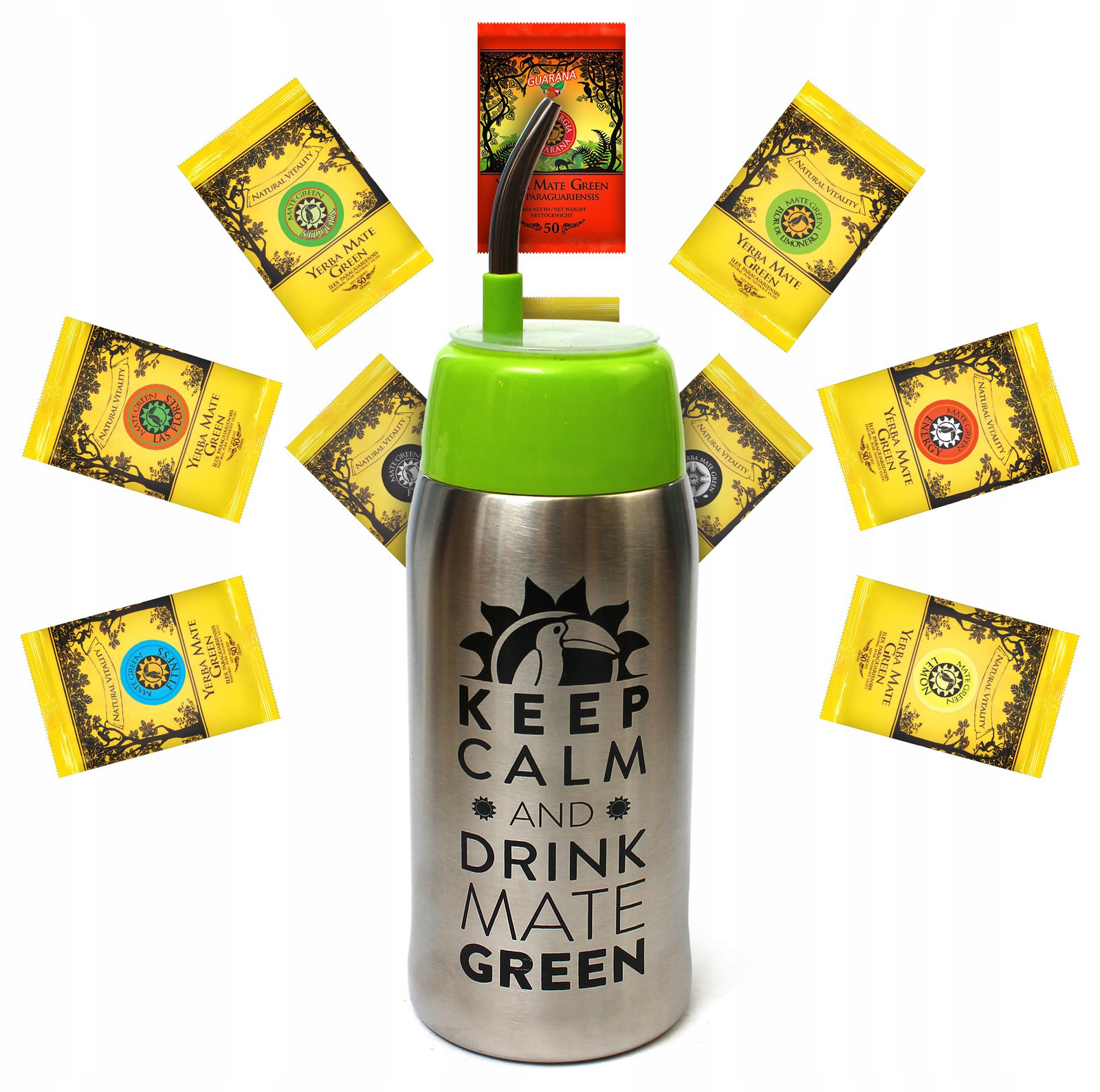 Sada různých příchutí Yerba Mate Green na start 10x50g velký Yerbomos 3v1