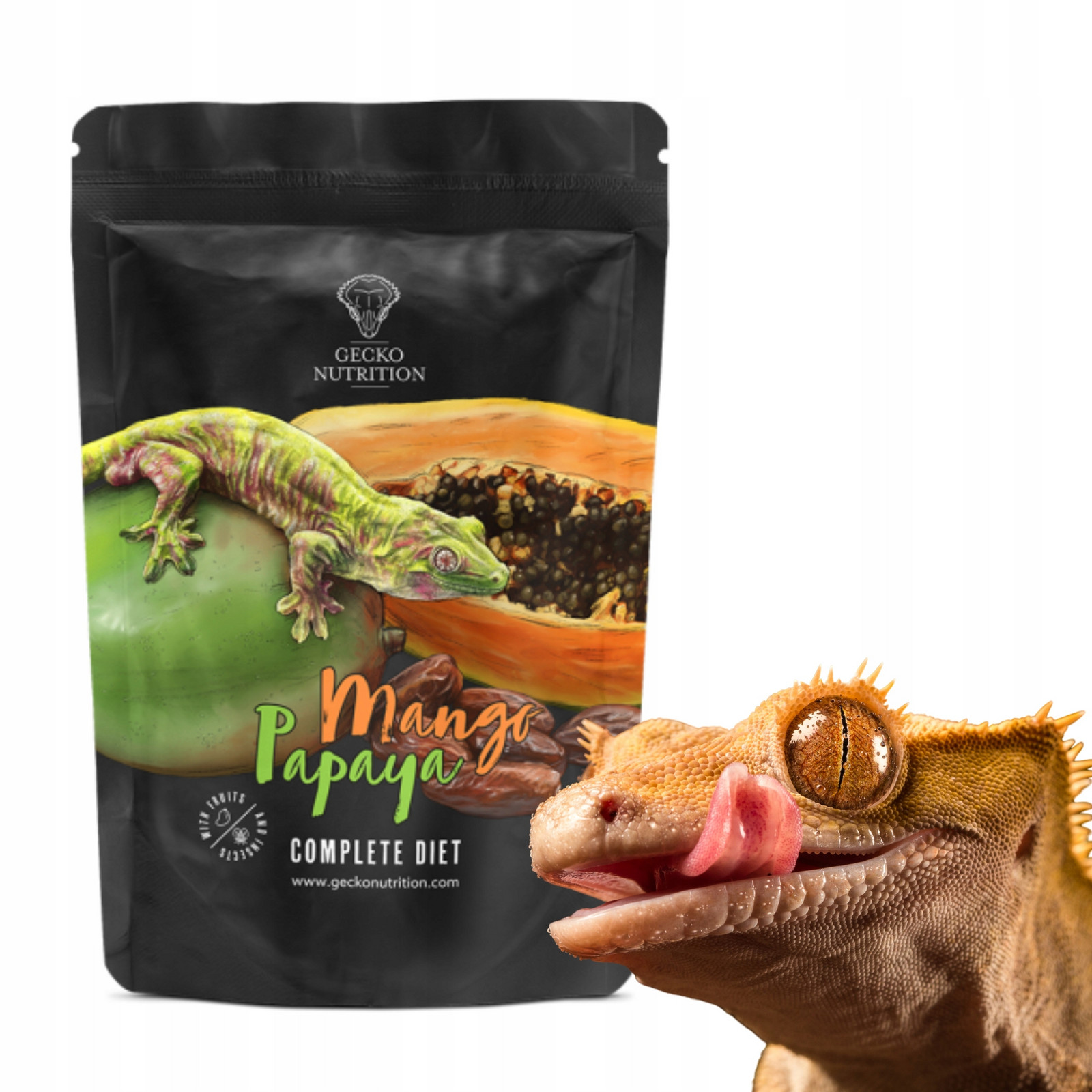 Gecko Nutrition Mango Papaja – ovocné krmivo pro plazy 50 g.
