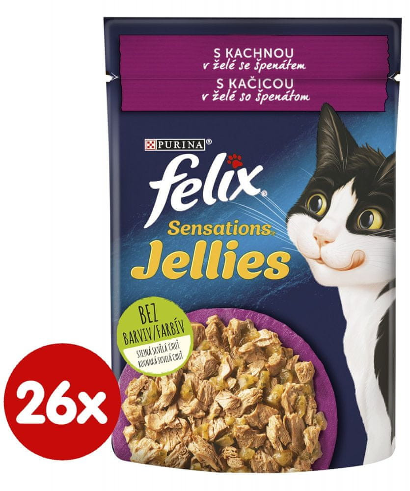 Felix Sensations mokré krmivo pro kočky kachna a špenát v želé 26x85g
