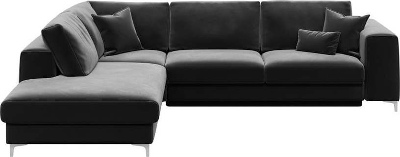 Tmavě šedá sametová rozkládací rohová pohovka Devichy Rothe, levý roh