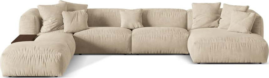 Béžovokrémová modulární rohová pohovka z textilie bouclé (levý roh/do