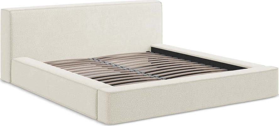 Krémová čalouněná dvoulůžková postel s úložným prostorem s roštem 160x200 cm Noho – Makamii