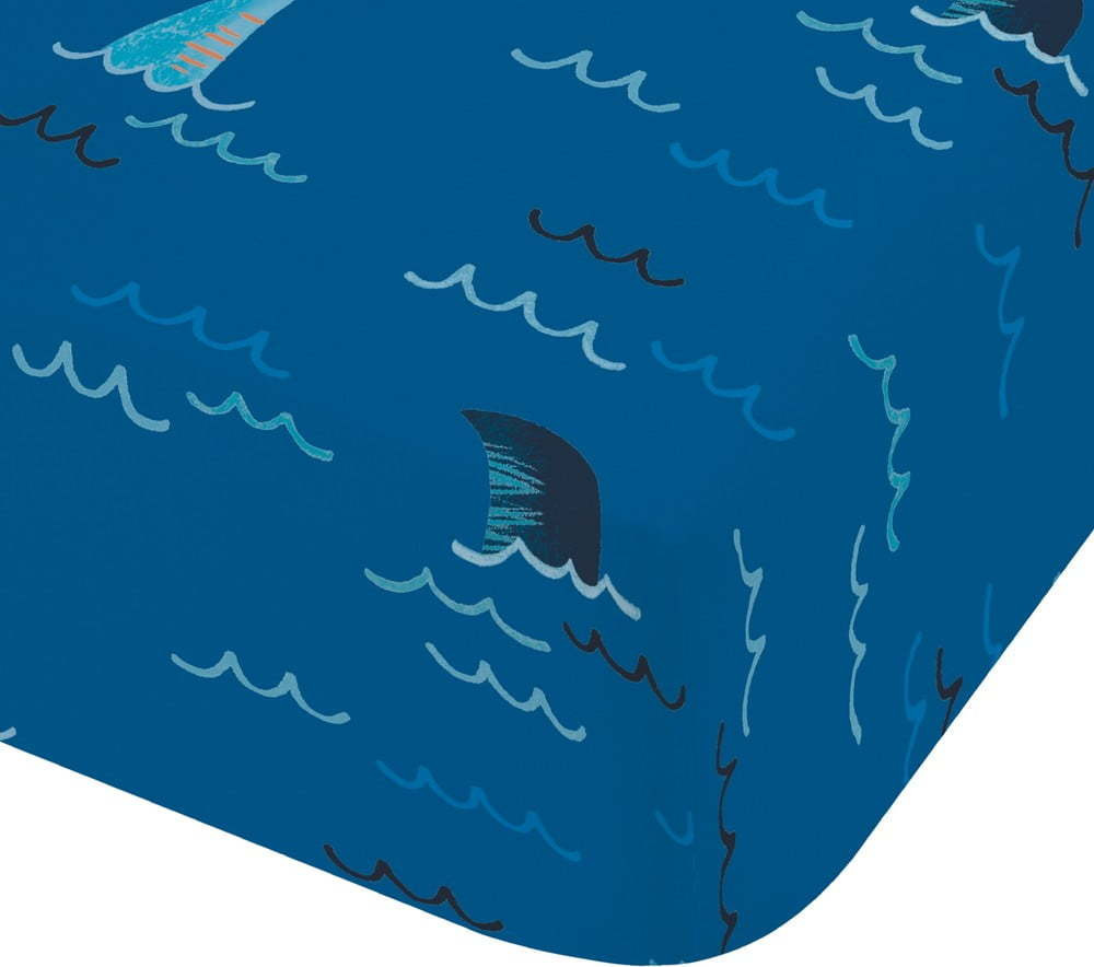 Modré napínací dětské prostěradlo na dvoulůžko 135x190 cm Jawsome Shark – Catherine Lansfield