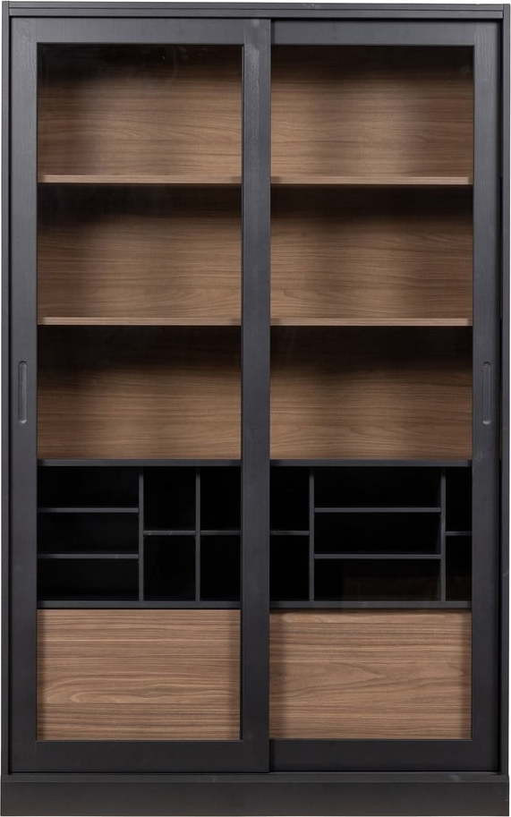 Vitrína z borovicového dřeva s posuvnými dveřmi v černo-přírodní barvě 125x200 cm James – WOOOD