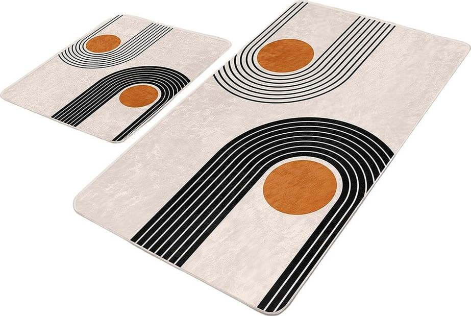 Béžové sametové koupelnové předložky v sadě 2 ks 60x100 cm Dot Arch – Mila Home