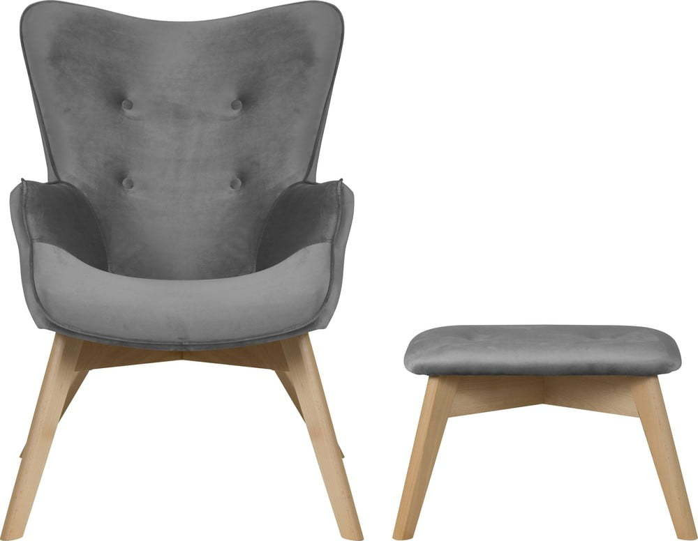 Šedé sametové křeslo s podnožkou Niko – Ropez