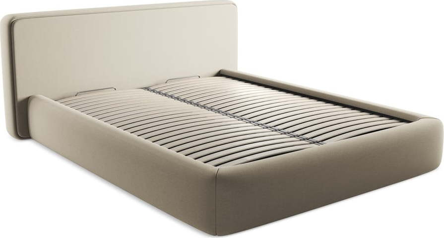 Béžová čalouněná dvoulůžková postel s úložným prostorem s roštem 160x200 cm Kiana – Makamii