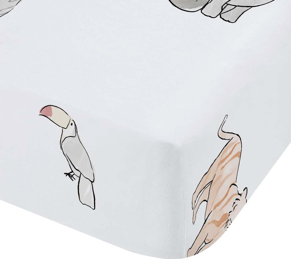 Bílé napínací bavlněné dětské prostěradlo do postýlky 70x140 cm Zoo Animals – Bianca