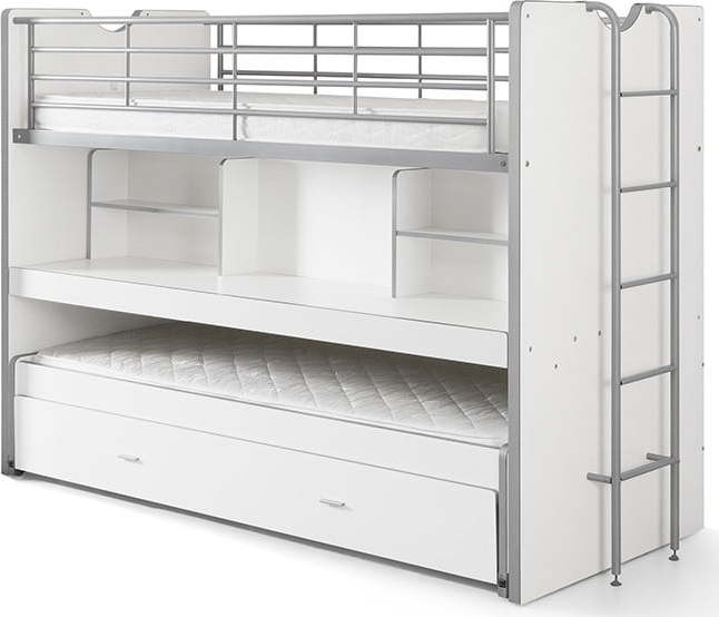 Bílá patrová dětská postel s výsuvným lůžkem s úložným prostorem s roštem 90x200 cm Bonny – Vipack