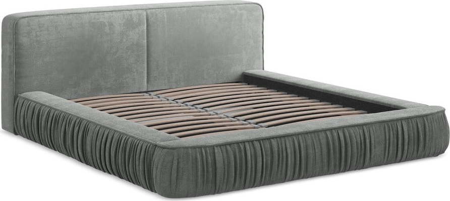 Šedá čalouněná dvoulůžková postel s úložným prostorem s roštem 140x200 cm Keoni – Makamii