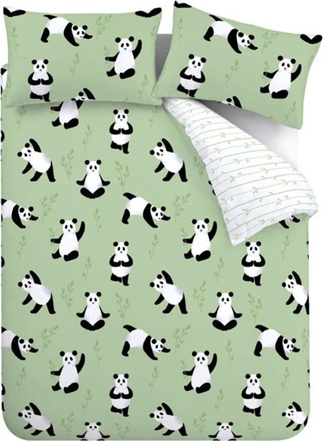 Zelené dětské povlečení na dvoulůžko 200x200 cm Panda Paws – Catherine Lansfield