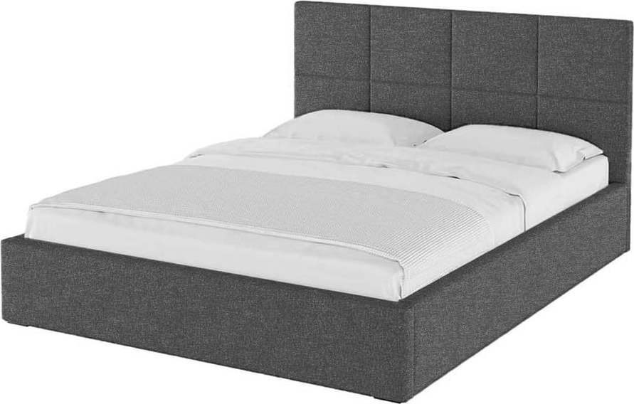Antracitová čalouněná dvoulůžková postel s úložným prostorem s roštem 140x200 cm Bufo – MESONICA