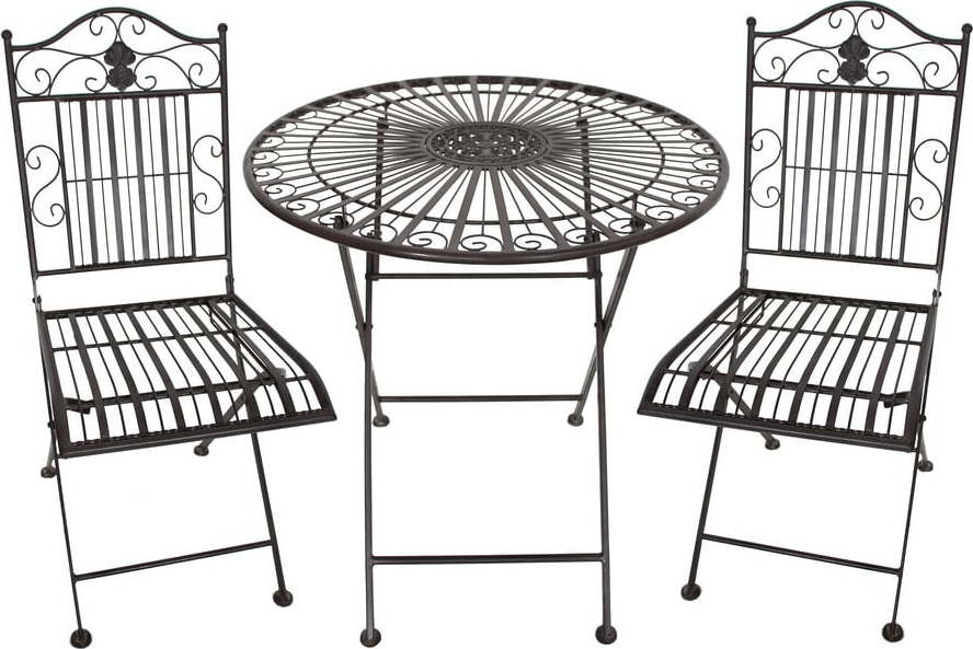 Tmavě hnědý kovový zahradní jídelní set pro 2 – Garden Pleasure