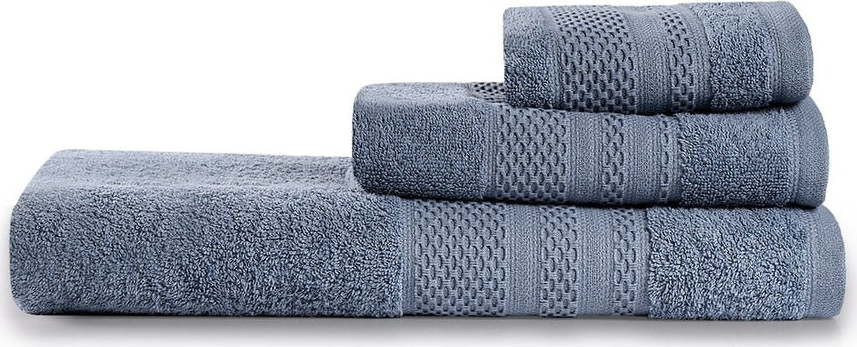 Modré froté bavlněné ručníky a osušky v sadě 3 ks Piramit – Foutastic