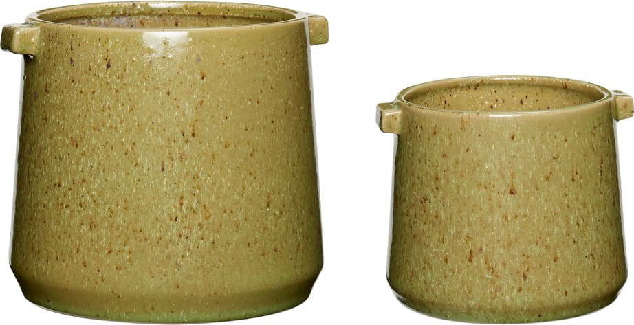 Sada 2 zelených keramických květináčů Hübsch Herb